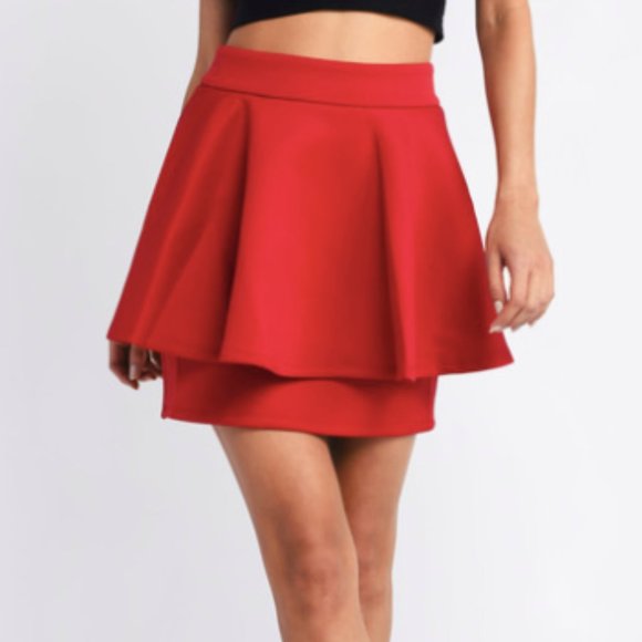 Red High Waist Peplum Skirt - Picture 1 of 2